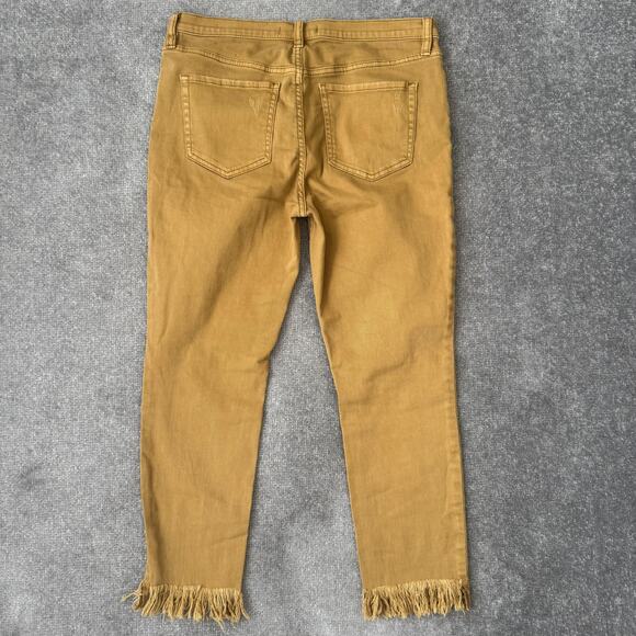 Free People Jeans Womens 30 Yellow Mid Rise Skinny Fringe Hem Distressed Stretch - Picture 10 of 12